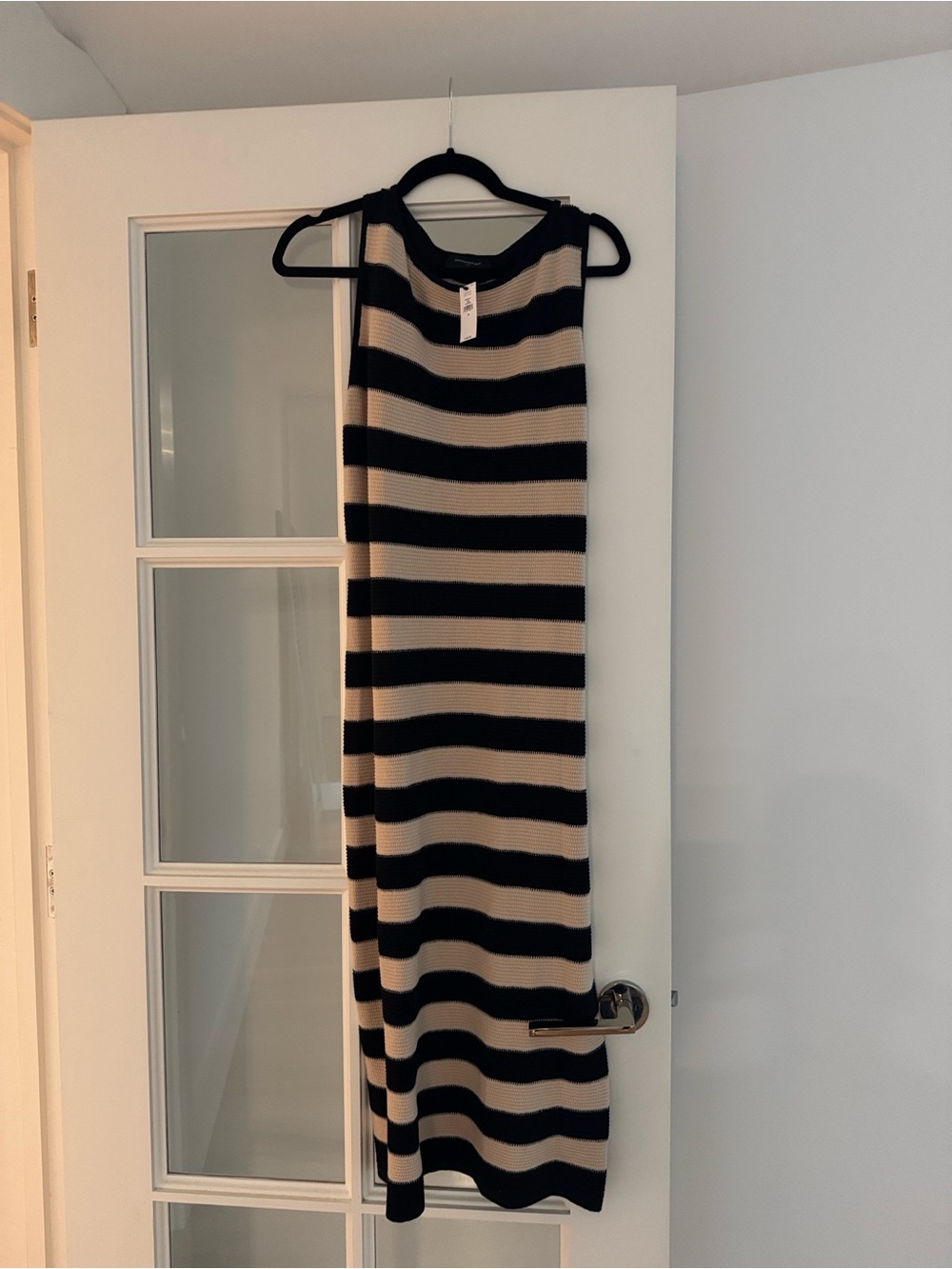 Banana Republic Black and Cream Striped Long Sleeve-Look Maxi Dress